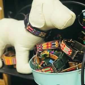 Handmade Leather Dog Collars with Handwoven Design